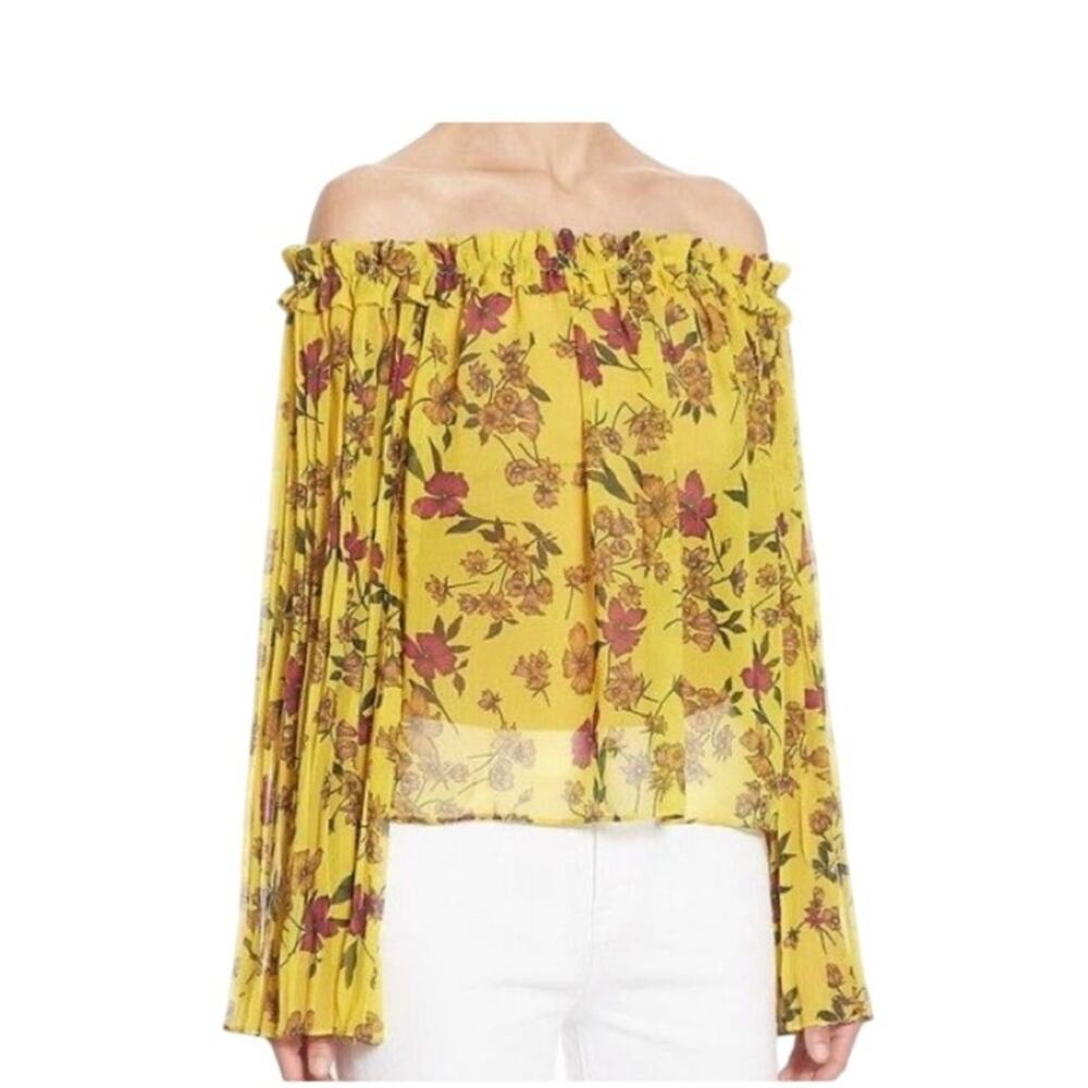 Scripted Yello Floral Off Shoulder Blouse Boho Made in USA medium